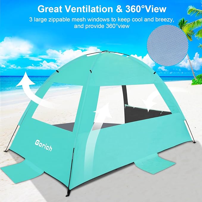 Gorich Beach Tent Sun Shelter for 3/4/6/8/10 Person with UPF 50＋ UV Protection, Lightweight & Easy Setup Beach Shade Canopy, Portable Beach Shade Tent Beach Cabana - Image 4
