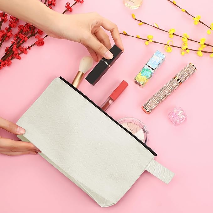 Reginary 60 Pcs Cream Canvas Makeup Bag Bulk Portable Travel Cosmetic Pouch Versatile Blank Toiletry Bag with Zipper for Women DIY Craft Purse Pencil Case (8.6 x 5 x 2 Inch) - Image 6