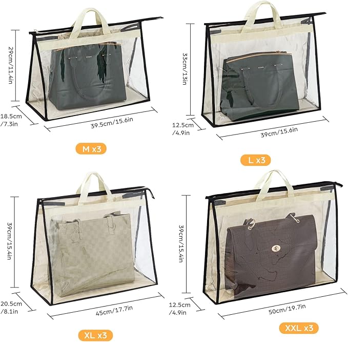 12 Packs Dust Bags for Handbags, Clear Handbag Storage, Purse Storage Organizer for Closet, Purse Cover Hanging Closet Organizer with Zipper and Handles - Image 7