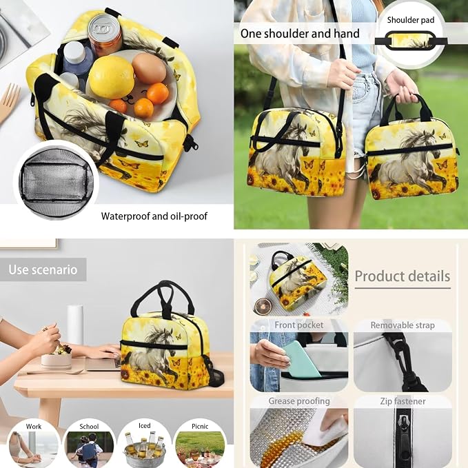 POLERO Sunflower Horse Backpack with Lunch Box for Girls Kids Pencil Case Water Bottle Holder School Bag Set for First Grade - Image 6