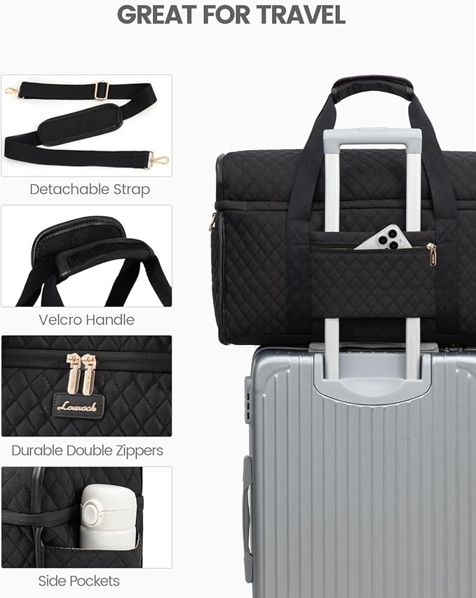 LOVEVOOK Travel Duffle Bag - Weekender & Overnight Bag with Toiletry & Wet Pocket, Carry-On Size, 3pc Set - Image 4