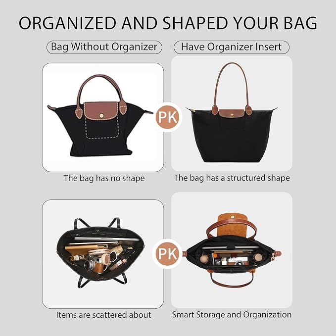 Laptop Sleeve Bag Organizer for Longchamp Le Pliage Large,Black | Soft Nylon Purse Insert, 5 Pockets, 13"Laptop Sleeve, Elastic Cup Holder, YKK Zipper Pocket, Keeps Tote Handbag Neat Shape - Image 5