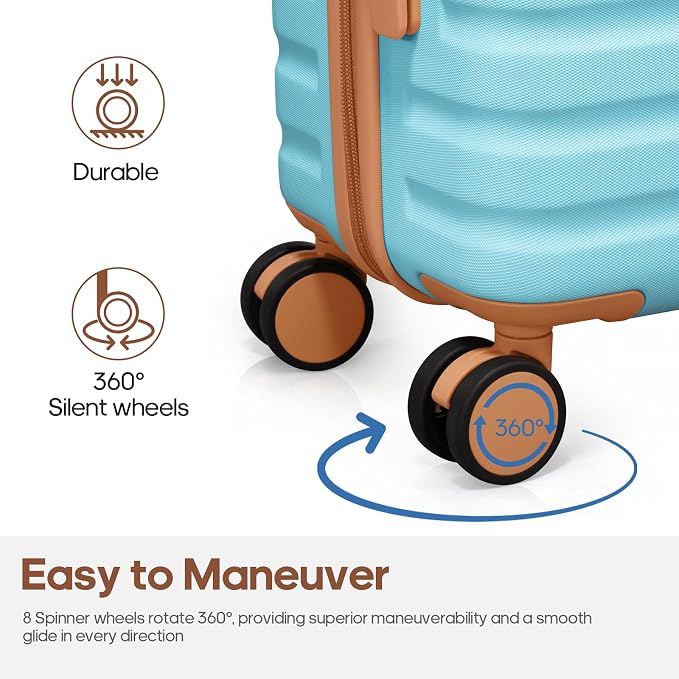 3 Piece Luggage Set, Durable ABS Hardshell Carry On Suitcase Set with Silent Spinner Wheels, YKK Zipper & TSA Lock, Lightweight Large Travel Checked Luggage,20/24/28 Inch - Image 4