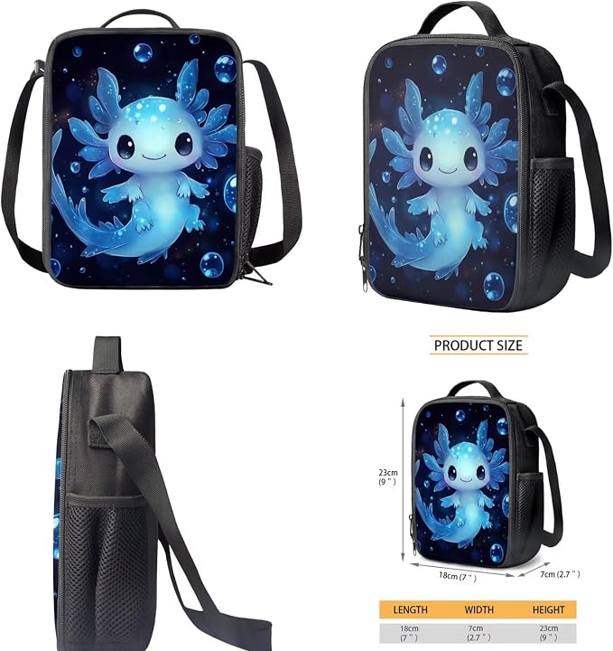 Blue Axolotl Backpack with Lunch Box Kids Girls 4 Grade Elementary School Bookbag and Lunch Bag Set 3 in 1 Middle Student Back Pack 8-10/6-8/4-6 Toddler Schoolbag Lunchbox Pencil Case - Image 5