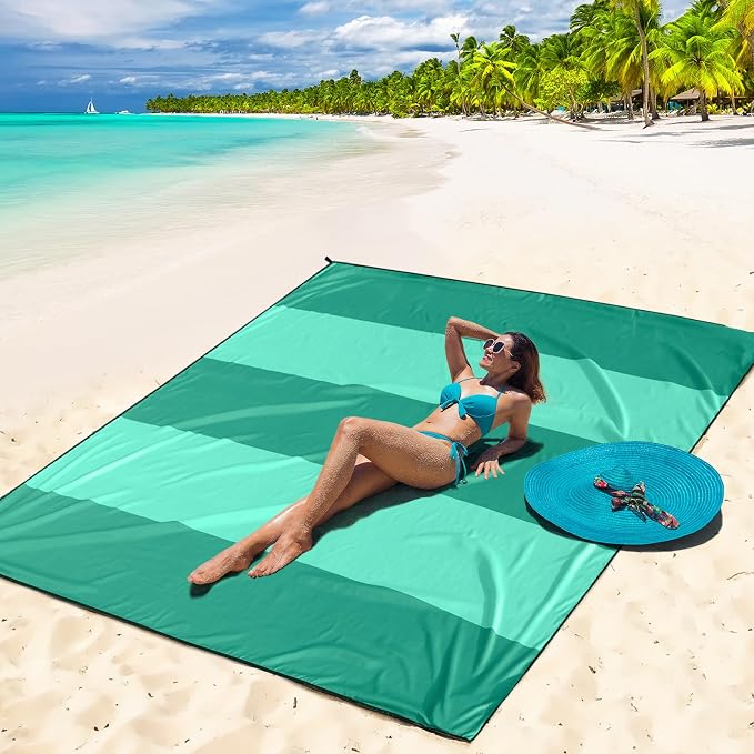 WIWIGO Beach Blanket Waterproof Sandproof Beach Mat 79" X 83"/10'x9'for 2-8 Adults Quick Drying Outdoor Picnic Mat Beach Accessories for Travel, Camping, Hiking - Image 5
