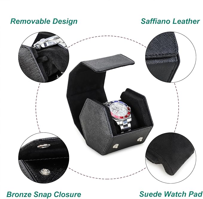 Hiram Genuine Leather Saffiano Leather Watch Roll Travel Case, Leather 1-Watches Roll Case for Treasured Watches and Bracelets(Black) - Image 3