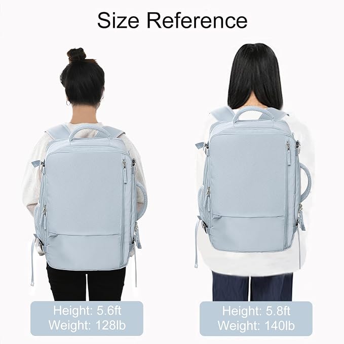 Hanples Large Travel Backpack for Women, 35L Carry on Luggage Backpack,17 Inch Laptop Backpack with USB Charging Port, Waterproof Casual Bag Gift for Men with 2 Toiletry Bags (Light Blue) | 35L Carry on Backpack, TSA Flight Approved Anti Theft Travel B... - Image 9