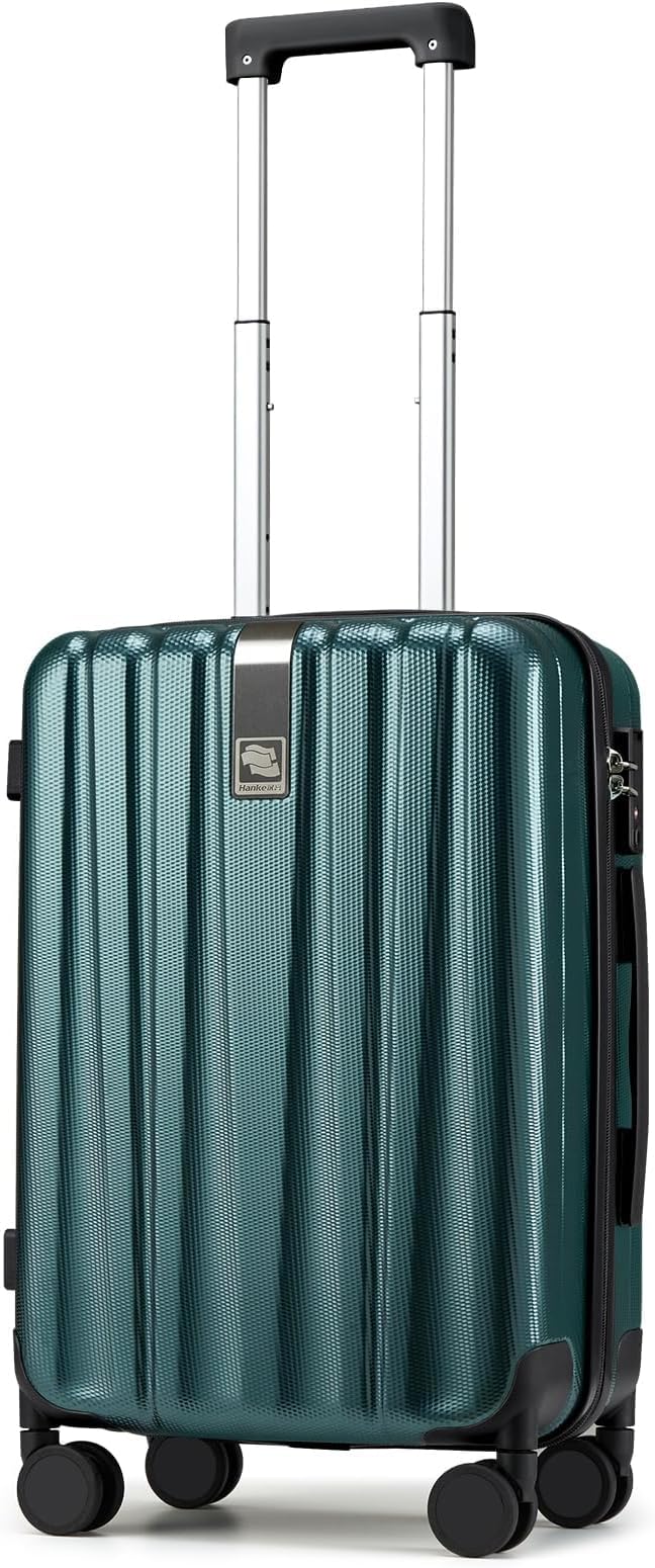 Hanke 20 Inch Carry On Luggage 22x14x9 Airline Approved Lightweight PC Hard Shell Suitcases with Wheels Travel Luggage Rolling Suitcase Travel Luggage Bag for Weekender(Blackish Green) by Hanke
