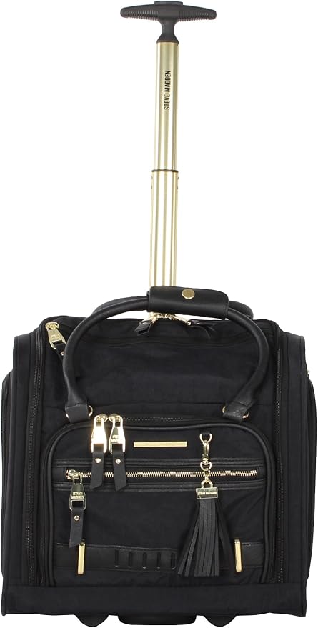 steve madden Designer 15 Inch Carry on Suitcase- Small Weekender Overnight Business Travel Luggage- Lightweight 2- Rolling Spinner Wheels Under Seat Bag for Women (Peek-A-Boo Black) - Image 2
