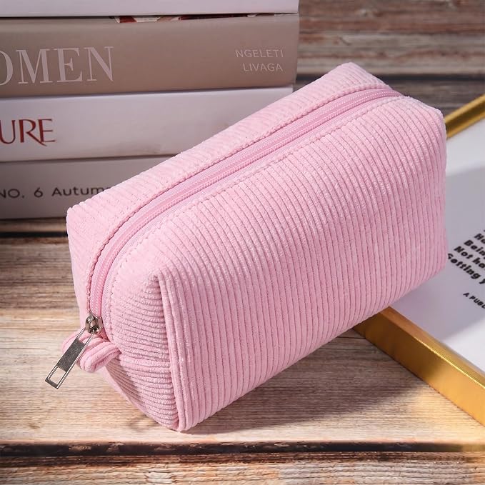 SOIDRAM 2 Pack Corduroy Makeup Bag for Women, Pink Makeup Pouch Small Cosmetic Bag Travel Toiletry Organizer for Skincare, Brushes & Essentials - Image 4