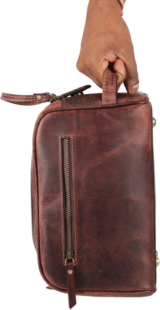 KomalC Travel Toiletry Bag – Premium Leather Dopp Kit for Men & Women with Water-Resistant Lining & Spacious Zippered Organizer - Image 6