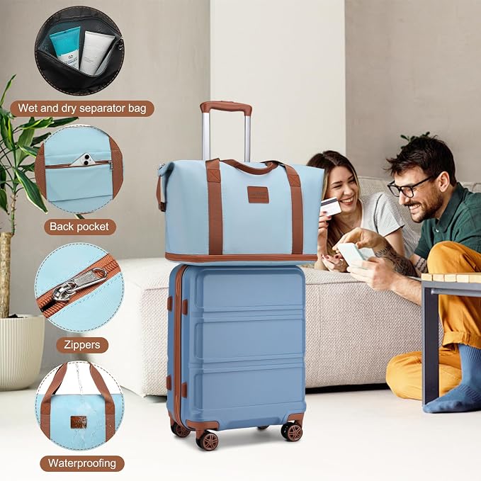 Kono Suitcase Set 3 Piece Luggage Set Expandable with Spinner Wheels | Lightweight PC+ABS Carry On Hardside Luggage with TSA Lock (Apricot Blue, 6 piece set) - Image 4