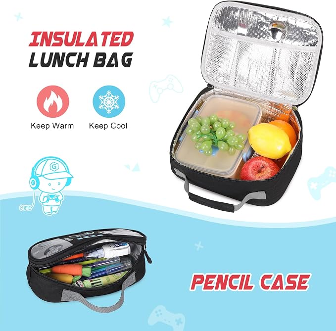 Bevalsa Backpack for School Boys, Cool Luminous Gamer Boys Schoolbag with Lunch Box & Pencil Case Set for Kids Teens Elementary Middle School, Bookbag Glow In The Dark(Black Backpack) - Image 7