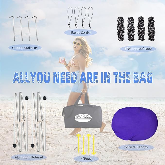 UMARDOO Family Beach Tent Canopy Sun Shade Portable 10×10FT, Large Wind Resistance Beach Sun Shelter Easy Setup with Packable Carry Bag for Outdoor Travel UPF 50+(Purple) - Image 6