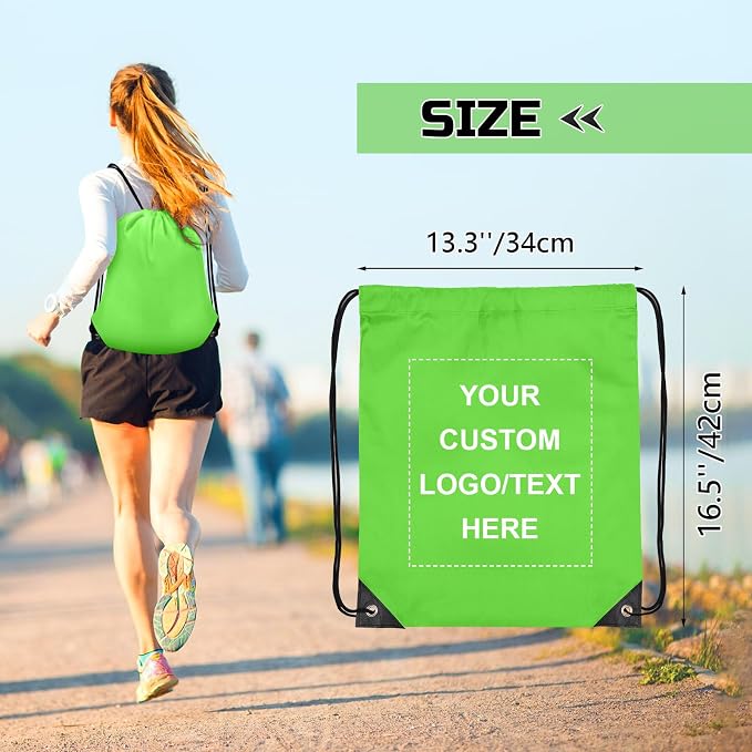 Grneric Custom Drawstring Bags Bulk 10/20/50/100/200 Pack, Promotional Items With Your Logo Personalized String Backpack for Gym, Sport, Travel, Green - Image 3