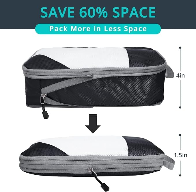 NICOSHOW 7 Set Compression Packing Cubes for Travel - Compressible, Lightweight, and Space-Saving Packing Cubes, Travel Essentials for Women, Black - Image 2
