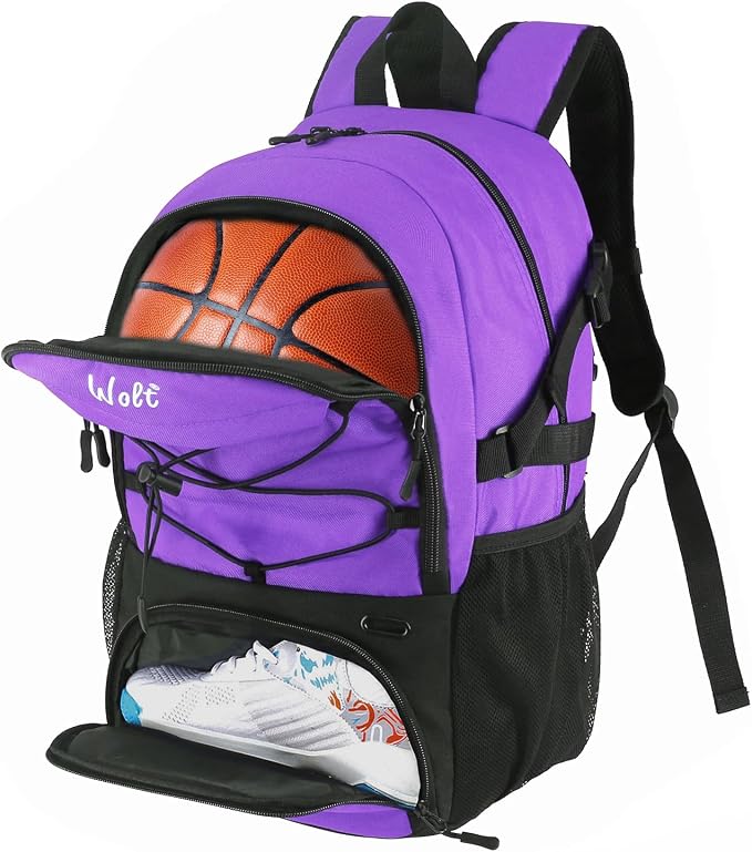 WOLT Basketball Backpack Large Sports Bag with Separate Ball Holder & Shoes Compartment, Best for Basketball, Soccer,Gym by WOLT