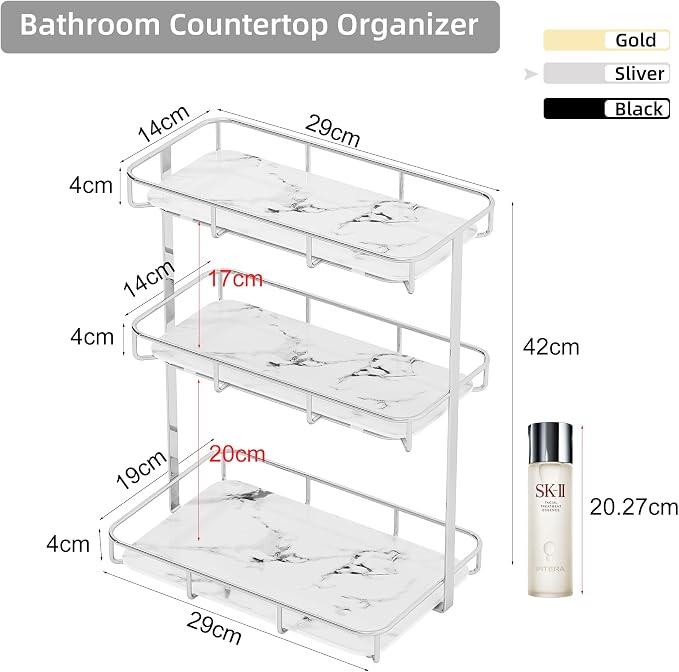 Bathroom Organizer Countertop Perfume Organizer Makeup Organizer Cosmetics Storage Display Rack Vanity Tray Dresser Stainless Steel Gold Shelf White Marble Ceramic Tray - Image 3