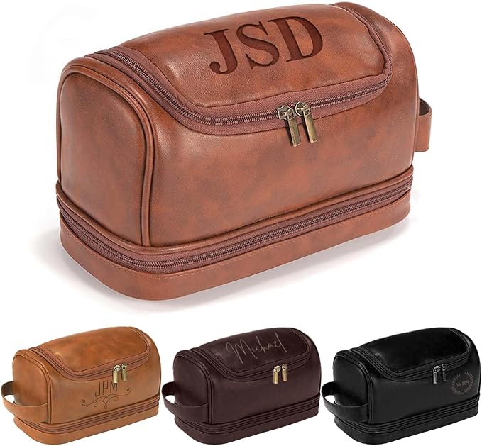 Personalized Toiletry Bag For Men, Husband, Boyfriend, Dad Large Capacity PU Leather Travel Dopp Kit Handcrafted Custom Name Unique Gift For Birthday| Fathers Day| Anniversary| Wedding Groomsmen Gifts by BLEGGEITProfessionalHandmadeStudio