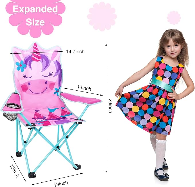 KABOER Kids Outdoor Folding Camping Chair with Cup Holder Carrying Bag | Portable Camping Chair for Beach Picnic Camping Travel Lawn Ages 3-10 - Image 2