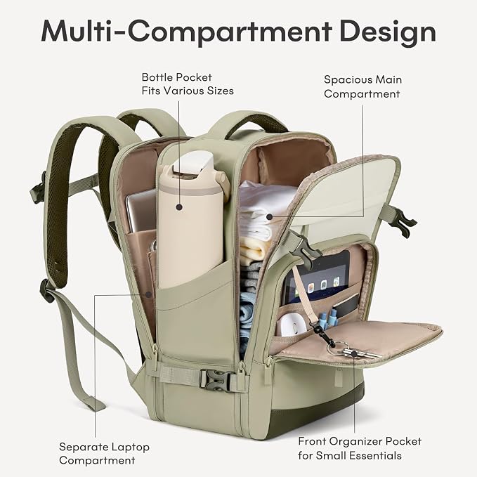 mibasies 30L Travel Backpack for Women & Men: Flight Approved Carry On Backpack, TSA Personal Item Bag with Water Bottle Pocket, Weekender Essentials Backpacks fits 15.6" Laptop - Green White - Image 3