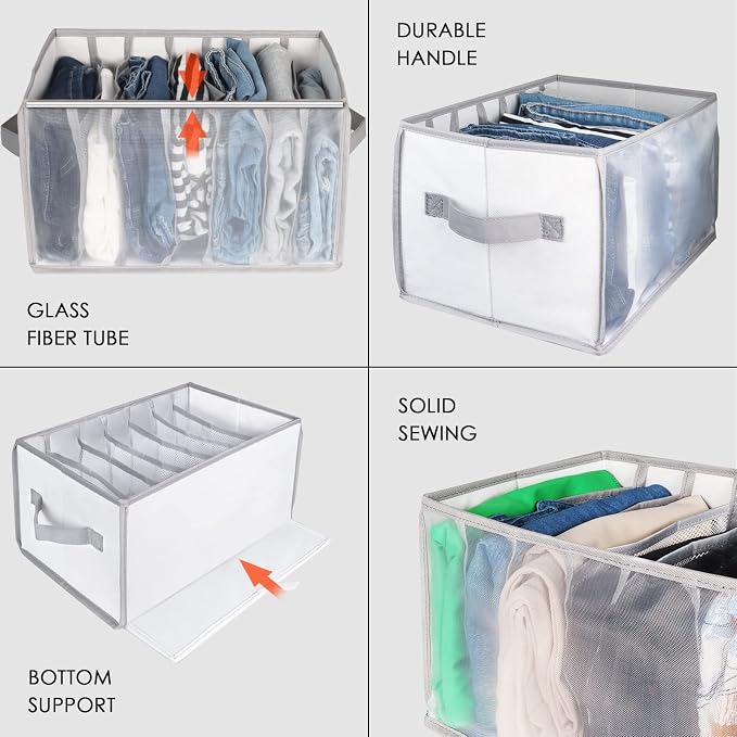 Univivi Extra Large Wardrobe Clothes Organizer Closet Organizer Portable Pants Sweaters Organizer for Closet,T-Shirt, Underwear, Upgraded 7 Grids Jeans Hoodie Organizer Clothes Organizer - Set of 4 - Image 4