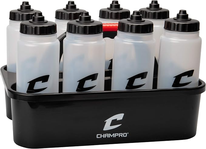 Water Bottle Carrier Set with 8 Automatic Valve Bottles by CHAMPRO