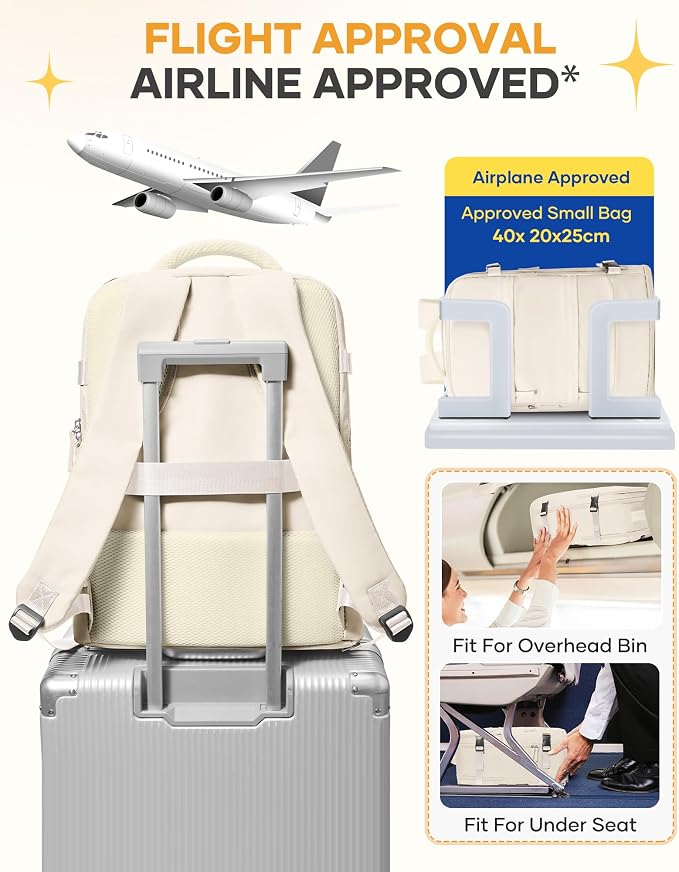 coofay Beige Travel Backpack For Women Men Airline Approved Personal Item Carry On Flight Approved Waterproof Backpack For Traveling On Airplane Weekender Travel Bag - Image 7