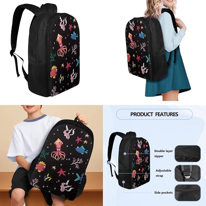Kids School Backpack for Boys, Cartoon Sea Animal Car School Bags with Side Pockets and Reusable Lunch Box Bag Pencil Case Water Bottle Sleeve Set Teens Bookbag - Image 3