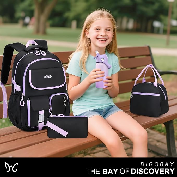 DIGOBAY Backpacks for Girls, 6PCS School Backpack with 14OZ Water Bottle Lunch Box Pencil Pouch for Teen Girls Kids Elementary Primary Middle High College Travel School bag Bookbag Set - Image 9