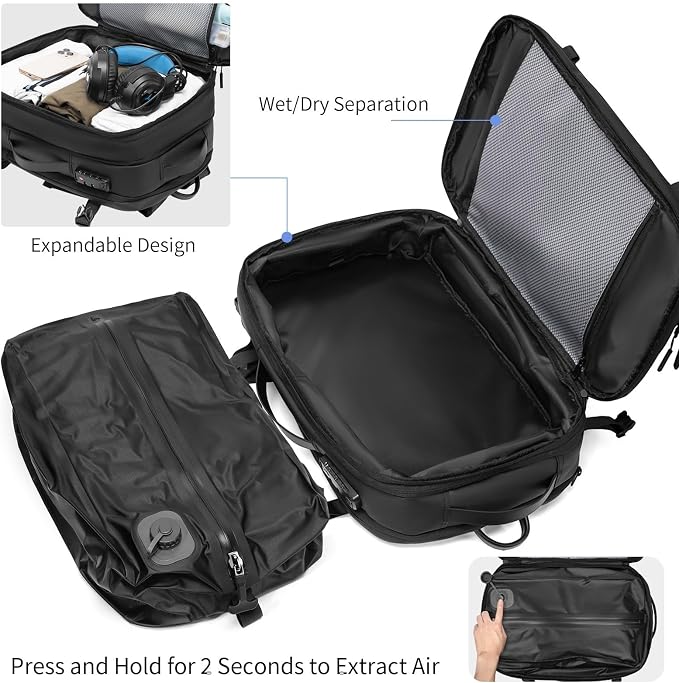 Vacuum laptop bag Compression Backpack Expandable, TSA-Approved Carry-On Water-Resistant Design for Travel with air pump (Built in pump, Large) - Image 9