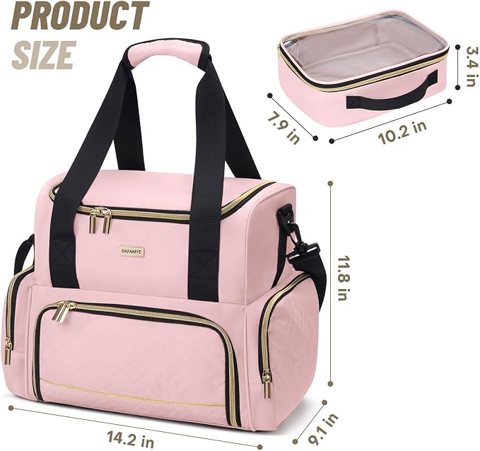 BAFAMYE Large Makeup Cosmetic Bag with 2 Removable Case, Double Layer Travel Makeup Organizer Case, travel Toiletry Bag For Women, Pink - Image 2