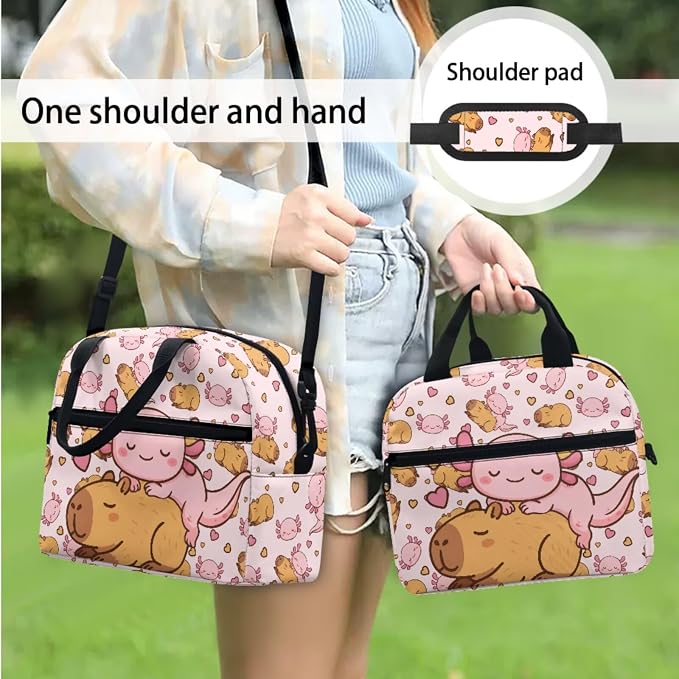 Cute Axolotl Capybara Pink Backpack for Girls, School Backpack Bookbag Lunch Box Pen Case for Elementary Primary Middle School, Kids Backpacks Schoolbag Water Bottle Holder Set 4 in 1 - Image 3