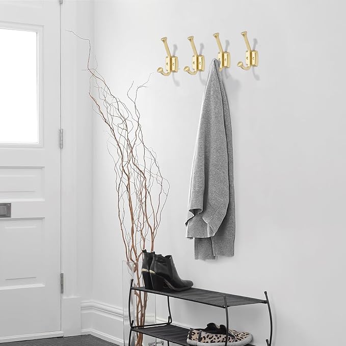 khtumeware 3 Pack 4.7 inch Brushed Gold Coat Hooks Wall-Mounted Hooks | Applicable to hanging,Towel,robe,bathroom,bag,clothes,entryway Zinc Alloy bathroom hooks - Image 5