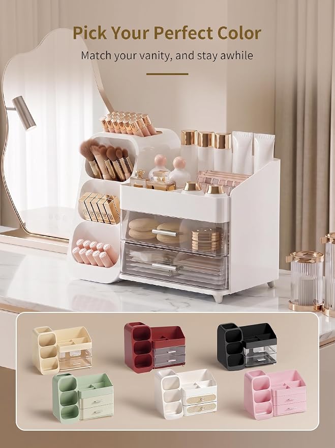 Booklov Large Makeup Organizer for Vanity and Bathroom Countertop, White | Clear Acrylic Cosmetic Display Case, Beauty Brush Holder for Dresser Counter, Storage Skincare Eyeshadow Lipstick Perfume - Image 9