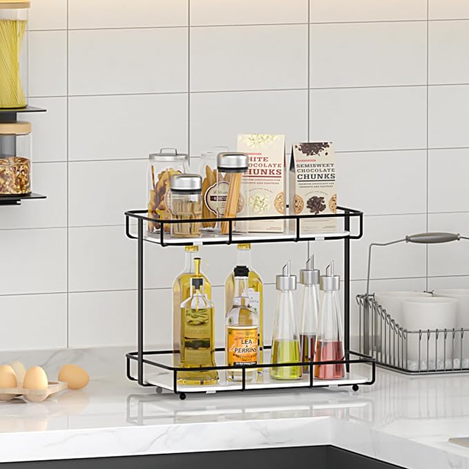 Bathroom Organizer Countertop Perfume Organizer Makeup Organizer Cosmetics Storage Display Rack Vanity Tray Dresser Stainless Steel Gold Shelf White Marble Ceramic Tray - Image 6