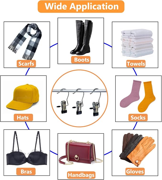 Boot Hangers for Closet, 40 Pack Hanging Clips Hook Clothes Pins for Laundry, Hanger Clips Towel Clips Boot Organizer for Home and Travel, Clothespins Clip Hangers for Pants Hats Socks Gloves - Image 5