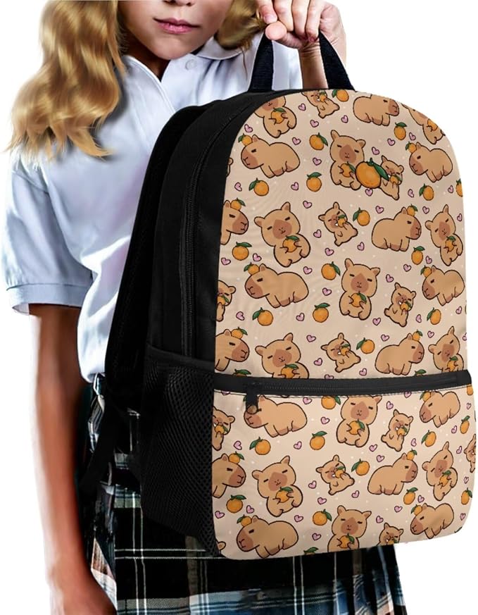 Capybara Orange 3PCS Backpack Set Kids Schoolbag Sets with Lunch Bag Pencil Bag Cute Students Bookbags Girls Boys Lightweight Knapsack Back to School Supplies - Image 6