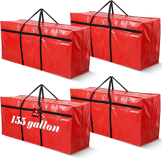 Windyun 4 Pack 155 Gallon Extra Large Moving Bags XXL Heavy Duty Storage Bag with Strong Zipper Handle Jumbo Big Tote Box Foldable for College Dorm Travel Clothes Duffle Blanket Pillow(Red) by Windyun