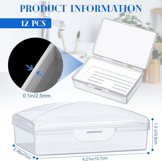 Reallnaive 12 Pcs Travel Soap Container Portable Plastic Soap Boxes Bulk with Lid Homeless Donations Bulk Gym Shower Tour Groups Hotel Outdoor Camping (White) - Image 2