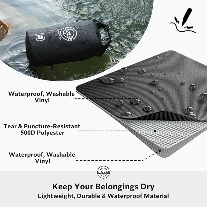 STOVER 5/10/25/30/40L Waterproof Dry Bag, Medium Lightweight Roll Top Dry Bag Backpack w/Waterproof Phone Case, Kayaking, Travel, Hiking, Fishing, Tubing, Camping, the Beach, Men/Women (Black) - Image 2
