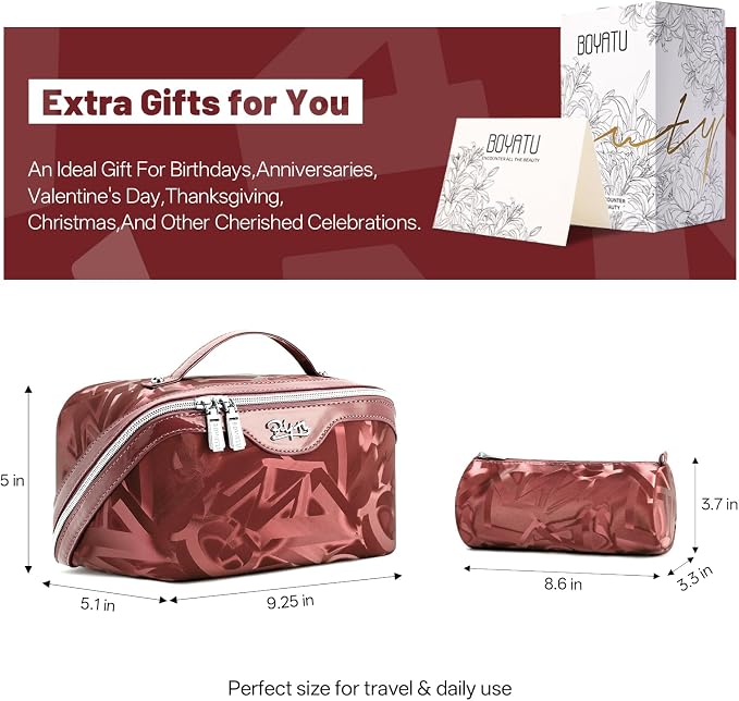 BOYATU Travel Makeup Bag for Women: Y2K Aesthetic Personalized Glossy 3 Pcs Set Cosmetic Organizer Bag - Trendy Statement Toiletry Pouches for Forward Women - Stand Out at Festivals & Trips(D-4-Red) - Image 8
