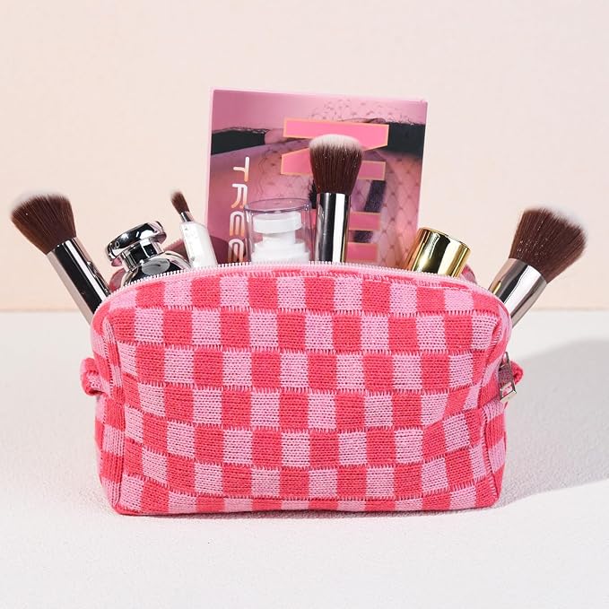 SOIDRAM 2 Pack Checkered Makeup Bag for Women, Cute Makeup Pouch Small Makeup Bag Travel Cosmetic Organizer for Toiletries, Brushes & Skincare - Image 3