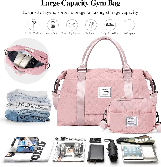 Weekender Bags for Women, Travel Duffel Overnight Carry on Bag with Toiletry Bag&Wet Pocket,Pink - Image 2