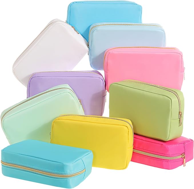 Sweetude 10 Pcs Nylon Makeup Bag Travel Cosmetics Pouch Zipper Pouch Purse Toiletry Bag Big Capacity Makeup Organizer for Women Girls Waterproof Travel Skincare Case(Macaron Color) by Sweetude