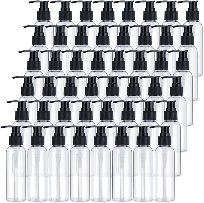 Nuenen 48 Pcs Refillable Empty Lotion Bottles 4oz/120ml Plastic Pump Bottles Conditioner Shampoo Dispenser Leak Proof Pump Container for Body Wash, Creams, Liquid Soap (Black) by Nuenen