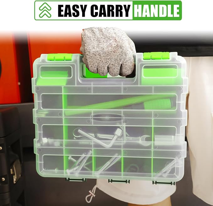Generic Tool Box with Transparent Lid, Double Side 34-Compartments Organizer Box with Removable Dividers for Hardware, Screws, Bolts, Nails, Beads, Jewelry and Fishing Accessories, Green, 4 Packs - Image 7