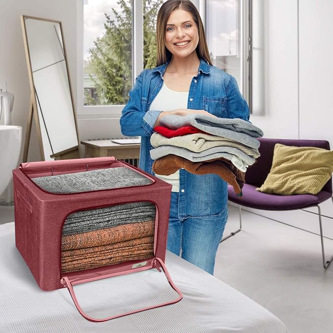 Sorbus Jumbo Storage Bins with Metal Frame - Oxford Fabric Storage Containers with Large Clear Window & Carry Handles - Stackable & Foldable Clothes Organizer Bags for Bedding Linen, Clotheing & More - Image 4
