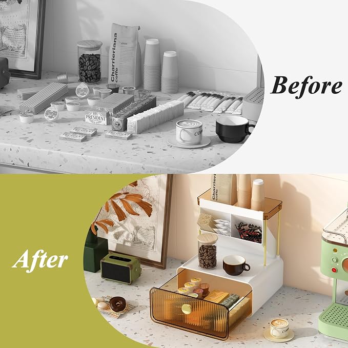 FOLLOWIN 3 Tiers Makeup Organizer with Drawer, Cosmetic Display with Lipsticks Brush Holder, Cosmetics and Beauty Supplies Organizers for Vanity, Dresser, Bathroom Desktop Countertop Organizer, Amber - Image 6