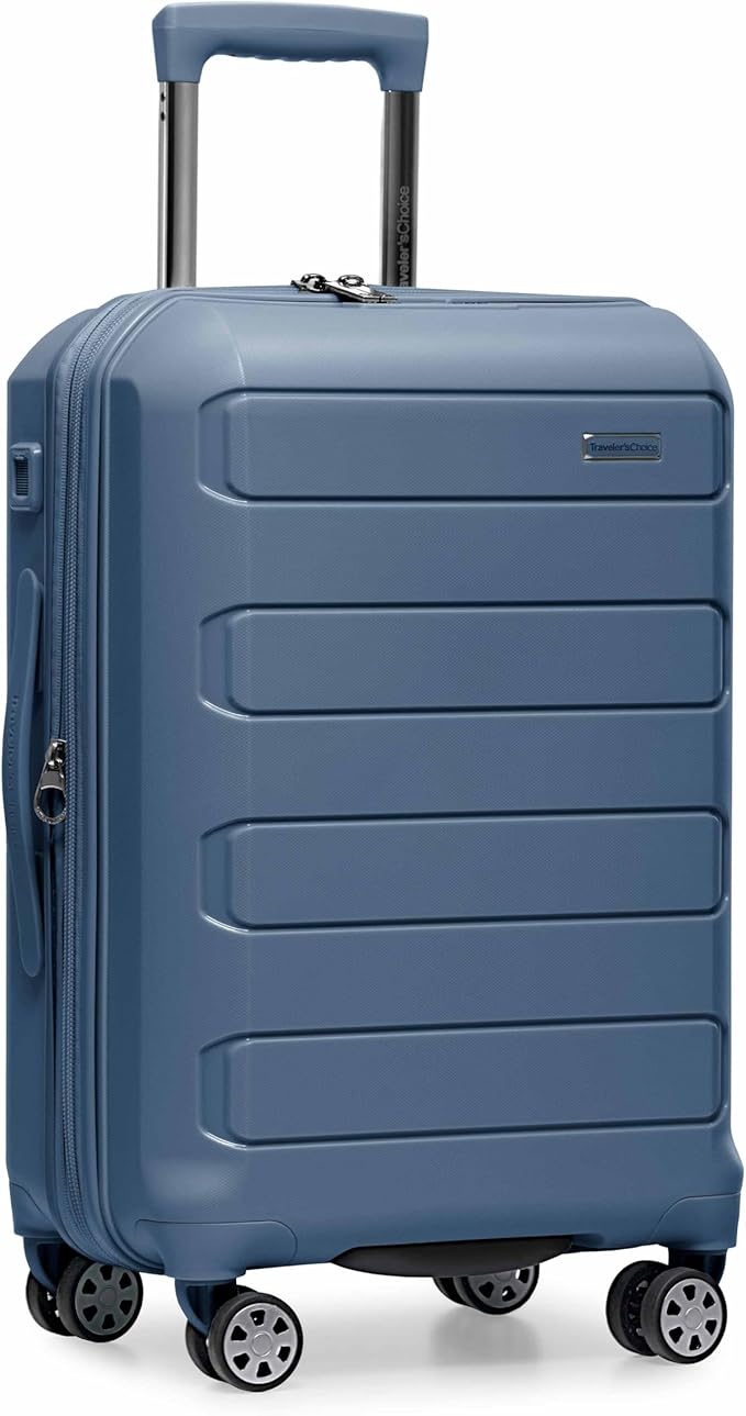 Traveler's Choice Pagosa Hardshell Expandable Luggage with Spinner Wheels, Slate Blue, 22-Inch Carry-on by TravelersChoice